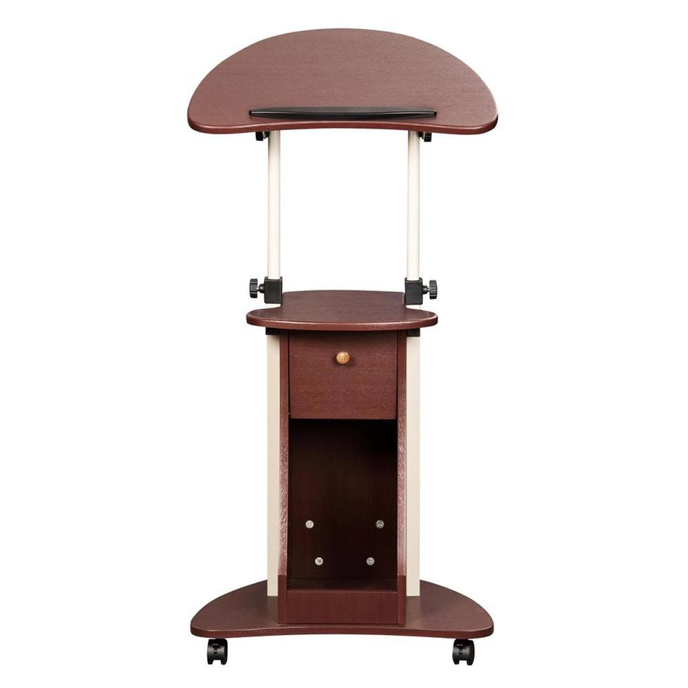 Rolling Adjustable Laptop Cart With Storage. Color: Chocolate - Techni Mobili