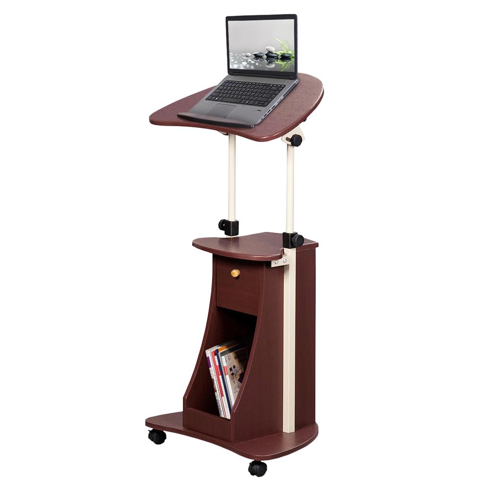 Rolling Adjustable Laptop Cart With Storage. Color: Chocolate - Techni Mobili