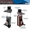 Rolling Adjustable Laptop Cart With Storage. Color: Chocolate - Techni Mobili