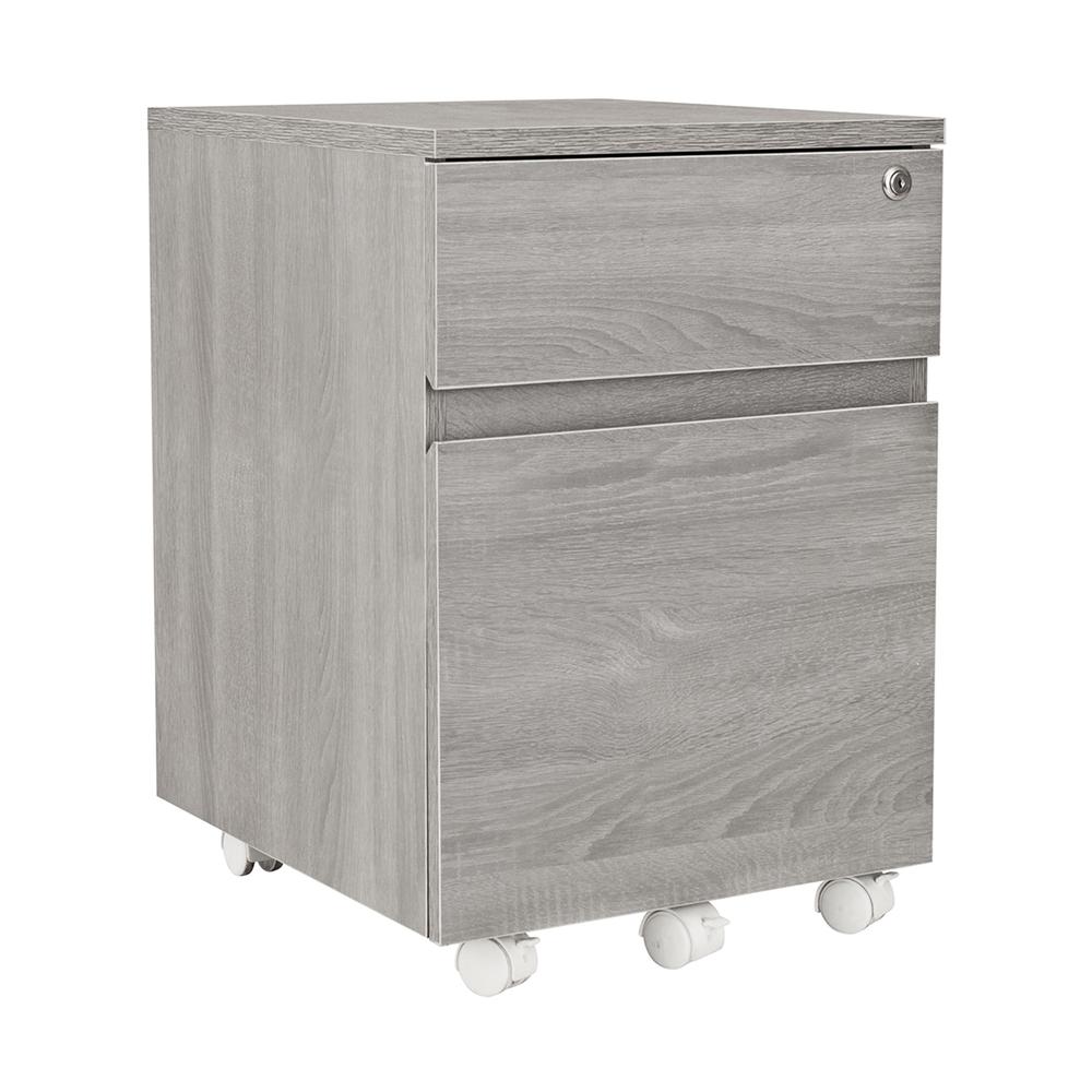 Rolling two Drawer Vertical Filing Cabinet with Lock and Storage, Grey - Techni Mobili