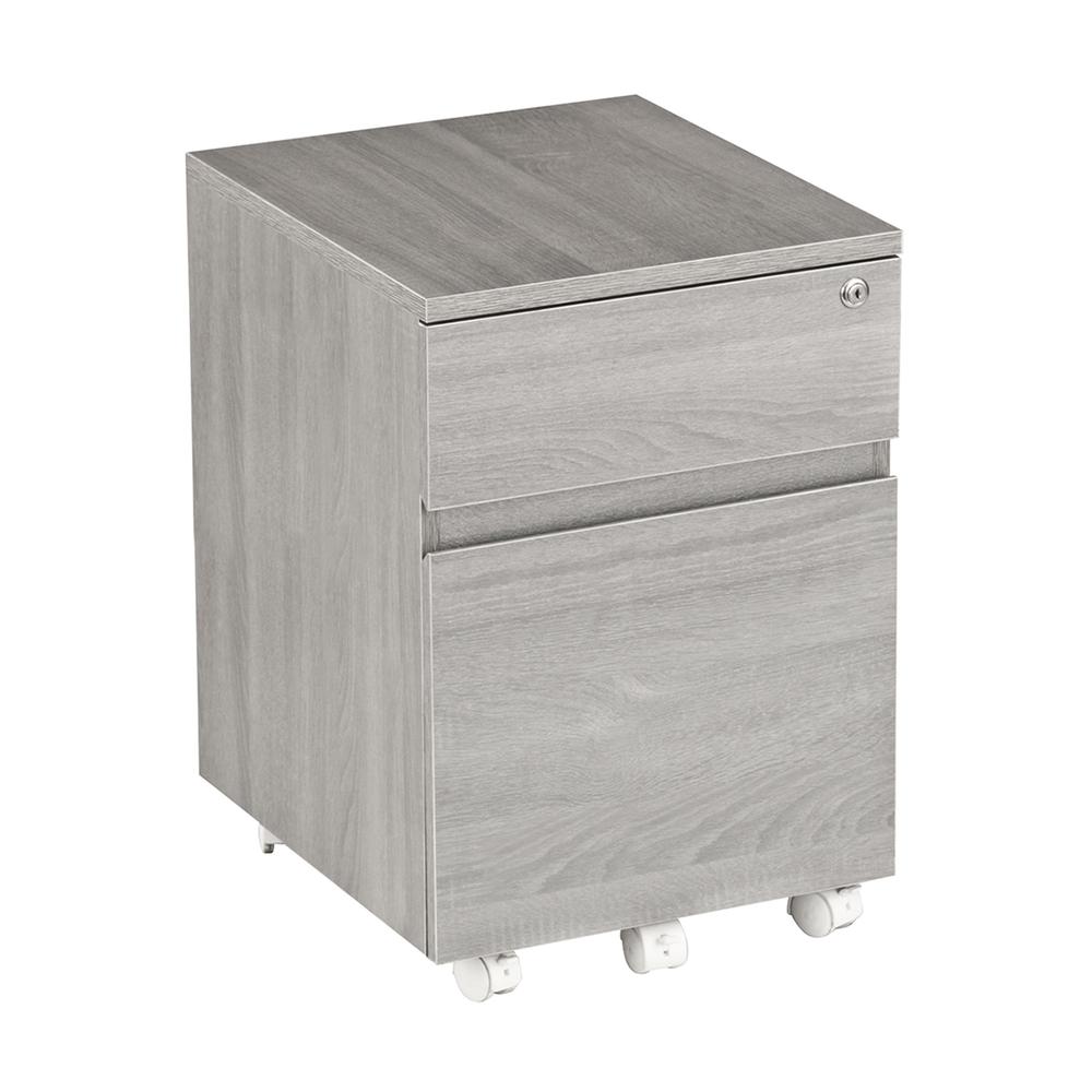 Rolling two Drawer Vertical Filing Cabinet with Lock and Storage, Grey - Techni Mobili