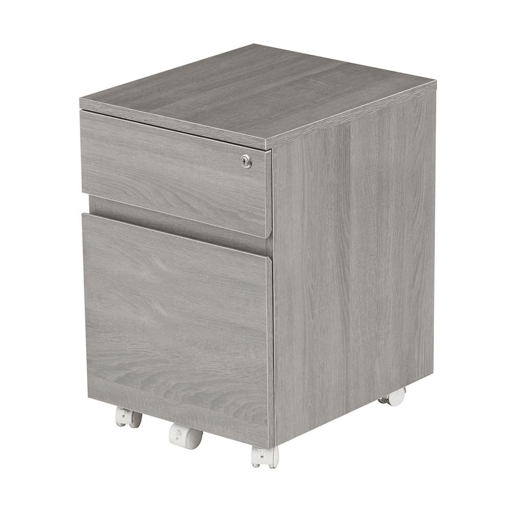 Rolling two Drawer Vertical Filing Cabinet with Lock and Storage, Grey - Techni Mobili
