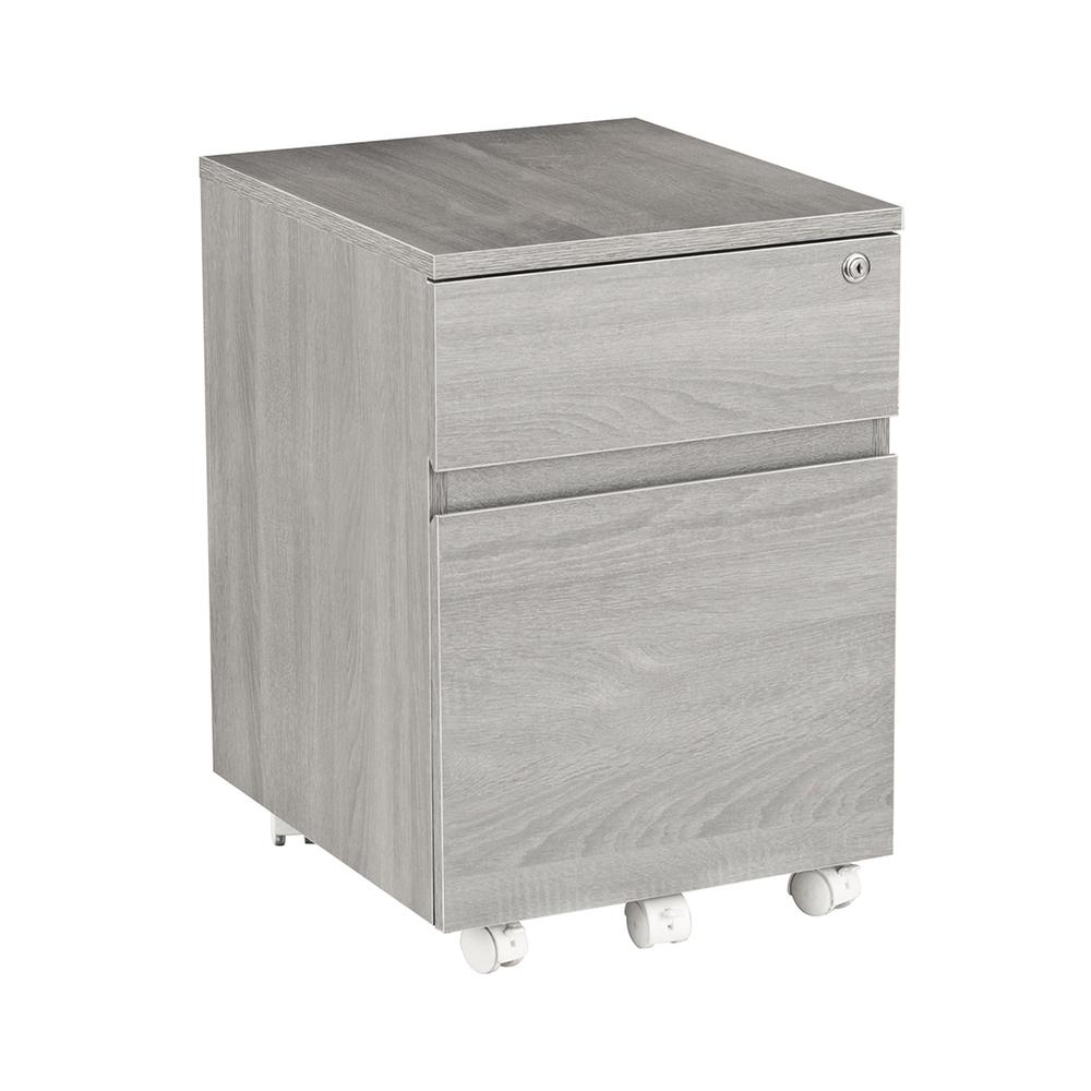 Rolling two Drawer Vertical Filing Cabinet with Lock and Storage, Grey - Techni Mobili