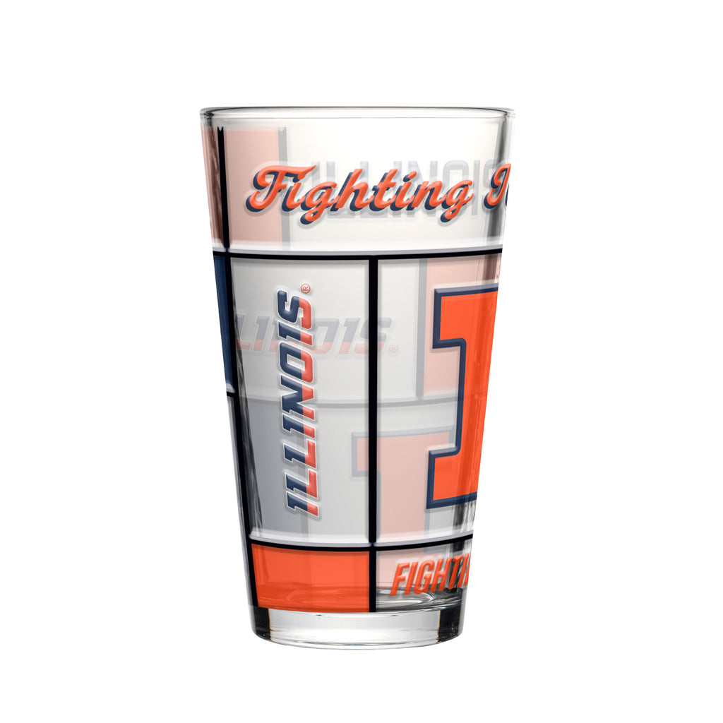 Illinois Fighting Illini Pint Glass 16oz Quilted Stained Boxed - Logo Brands