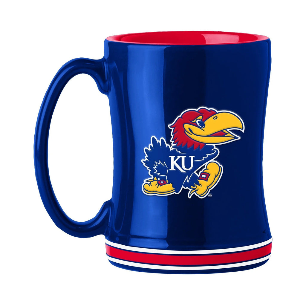 Kansas Jayhawks Coffee Mug 14oz Sculpted Relief Team Color - Logo Brands