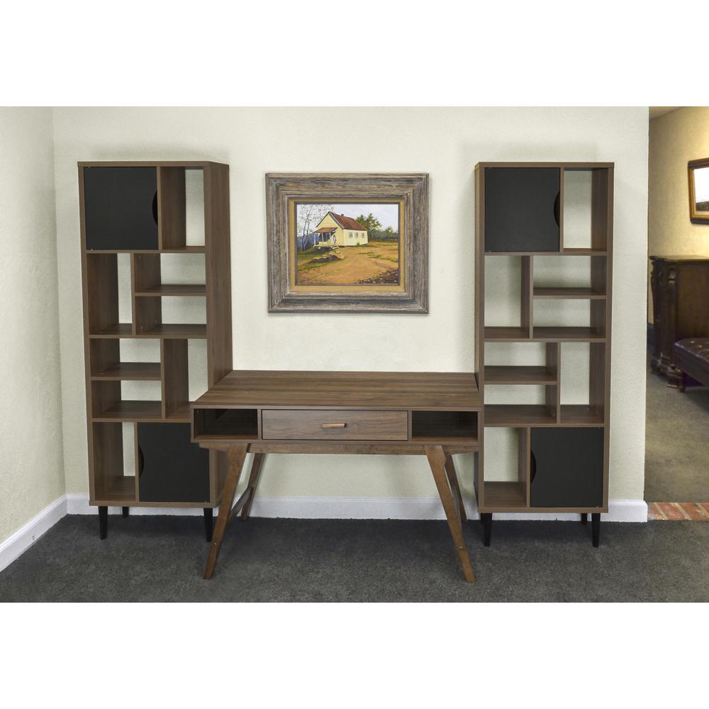 Mid Century Modern Accent Bookcase with Two Doors and 10 Storage Areas on Wood Legs - OS Home and Office Furniture