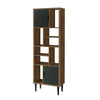 Mid Century Modern Accent Bookcase with Two Doors and 10 Storage Areas on Wood Legs - OS Home and Office Furniture