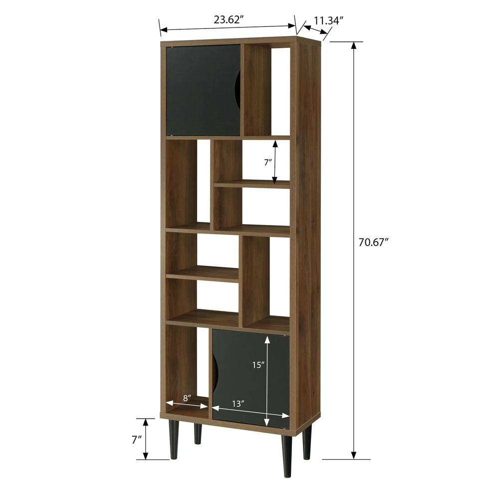 Mid Century Modern Accent Bookcase with Two Doors and 10 Storage Areas on Wood Legs - OS Home and Office Furniture