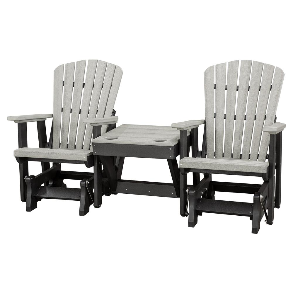 Double Glider with Center Table in Light Gray and Black - American Furniture Classics