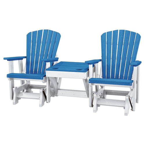 Double Glider with Center Table in Blue and White - American Furniture Classics