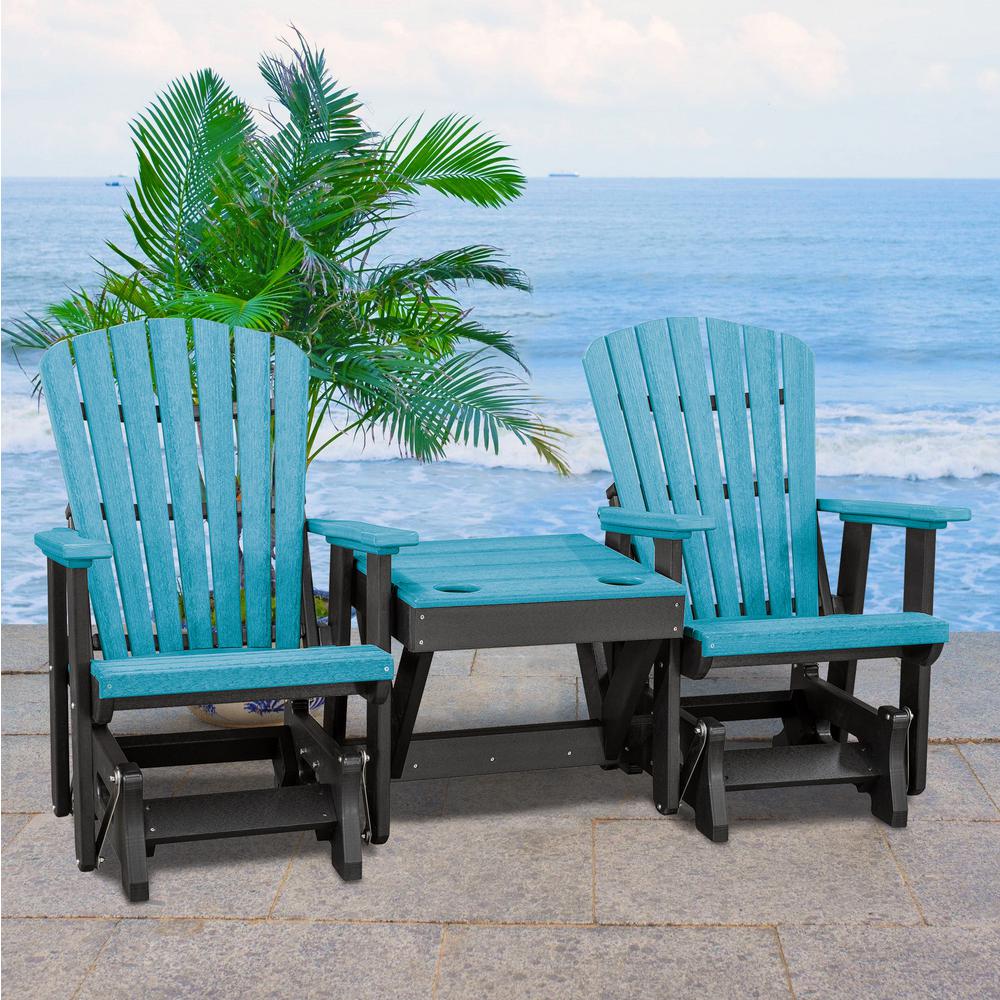 Double Glider with Center Table in Aruba Blue and Black - American Furniture Classics