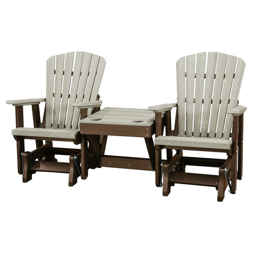 Double Glider with Center Table in Weatherwood and Tudor Brown - American Furniture Classics