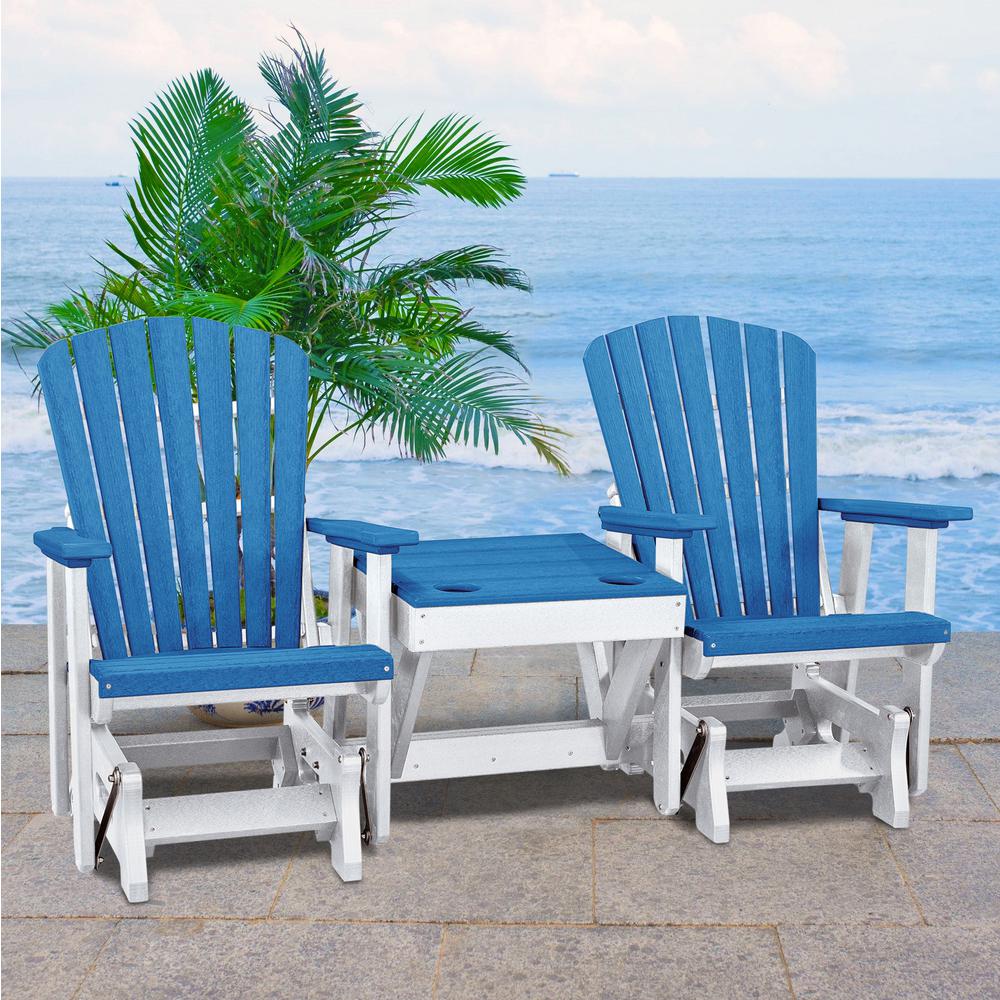 Double Glider with Center Table in Blue and White - American Furniture Classics