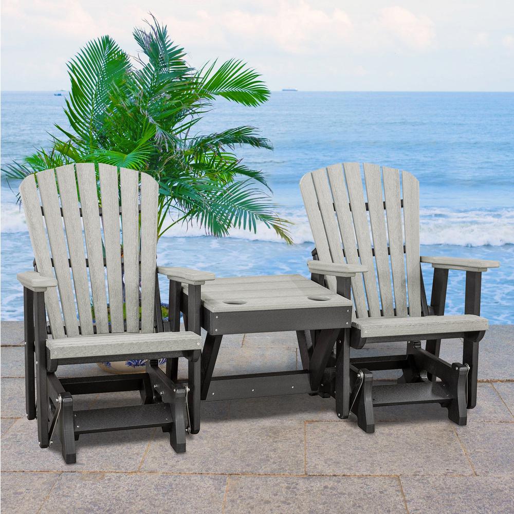 Double Glider with Center Table in Light Gray and Black - American Furniture Classics