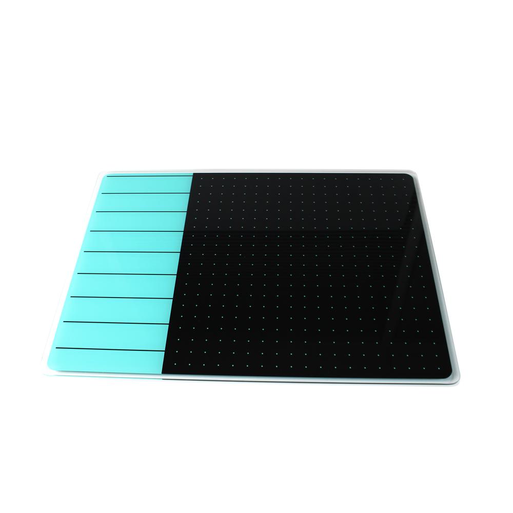 Glacier Teal & Black Plan & Grid Glass Dry Erase Board - 17'' x 23'' - Floortex