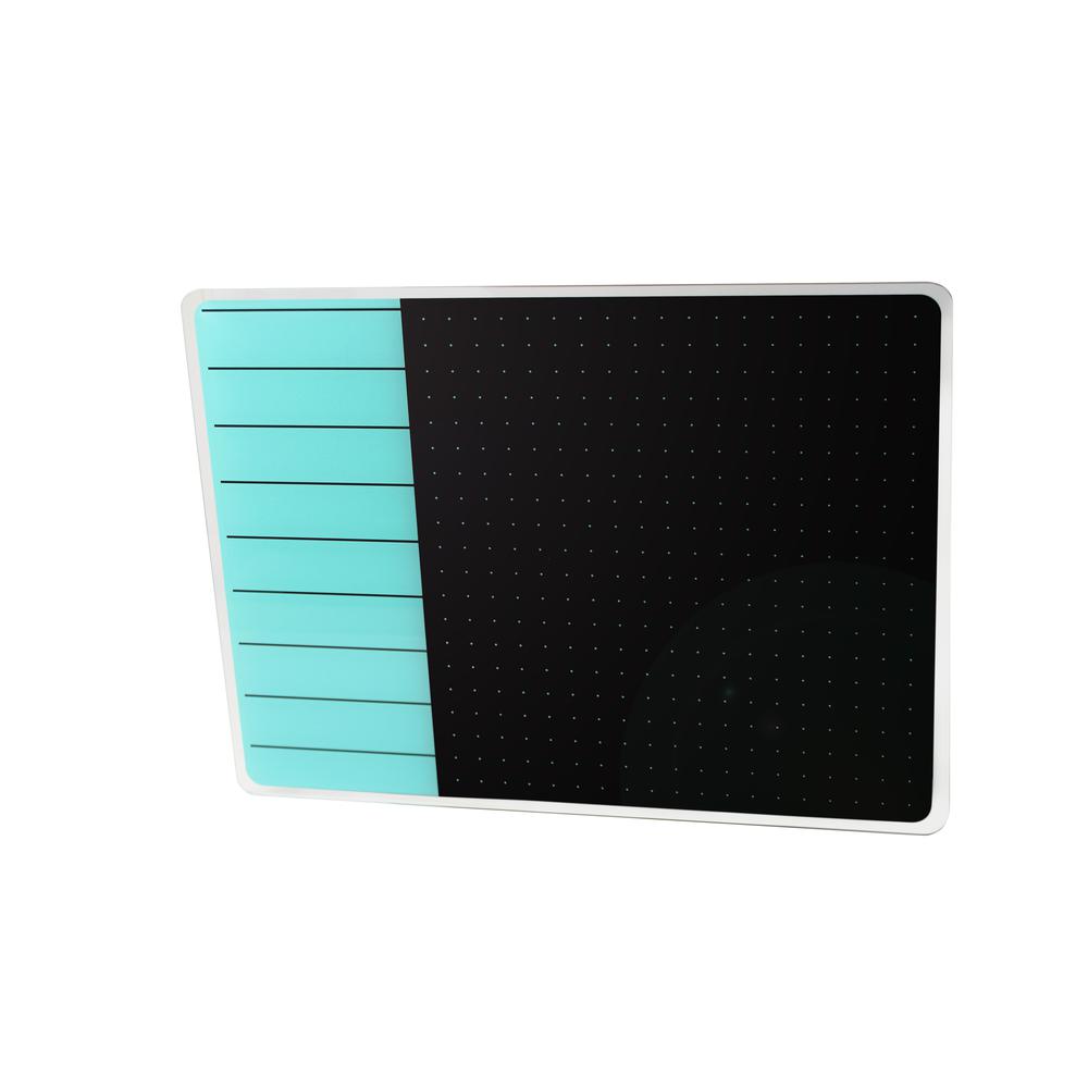 Glacier Teal & Black Plan & Grid Glass Dry Erase Board - 17'' x 23'' - Floortex
