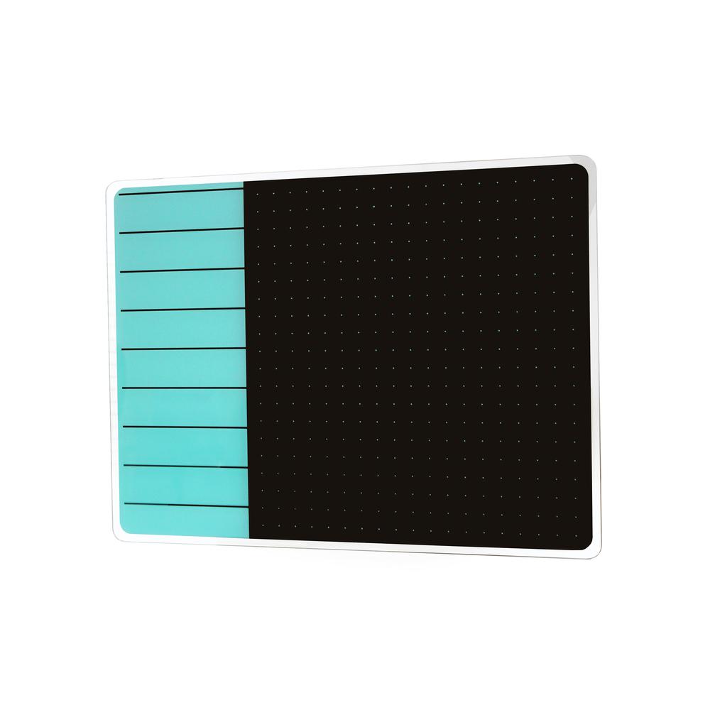 Glacier Teal & Black Plan & Grid Glass Dry Erase Board - 17'' x 23'' - Floortex