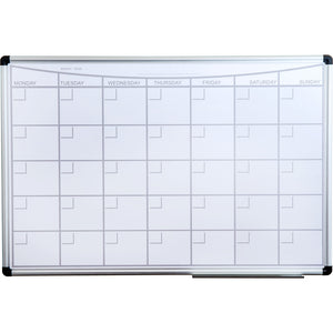 Steel Magnetic Monthly Planner Dry Erase Board with an Aluminium Frame 36'' x 24'' - Floortex
