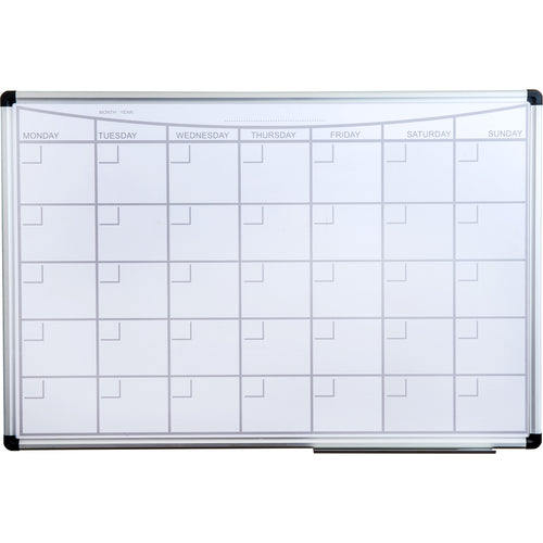 Steel Magnetic Monthly Planner Dry Erase Board with an Aluminium Frame 36'' x 24'' - Floortex