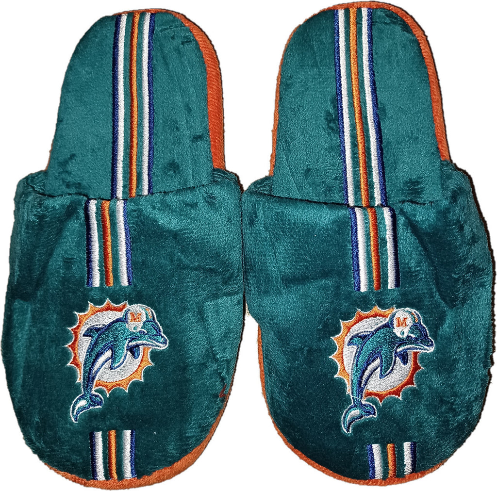 Miami Dolphins Slipper - Youth 8-16 Size 7-8 Stripe - (1 Pair) - XL - Forever Collectibles