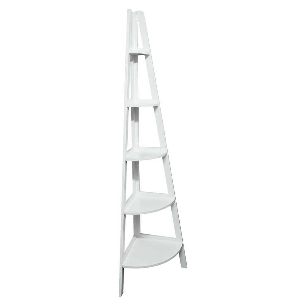 5-Shelf Corner Ladder Bookcase - White - Casual Home
