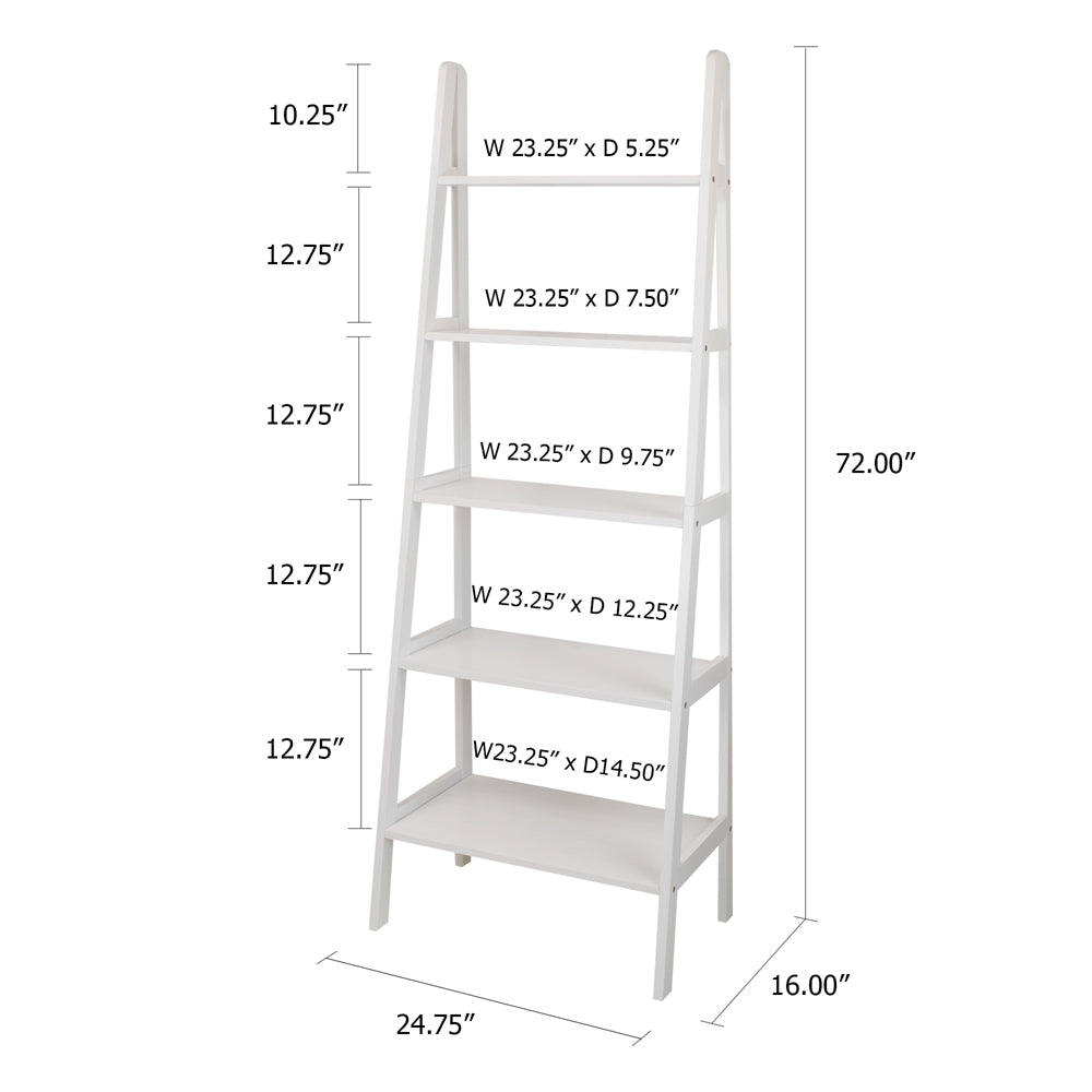 5-Shelf Ladder Bookcase-White - Casual Home
