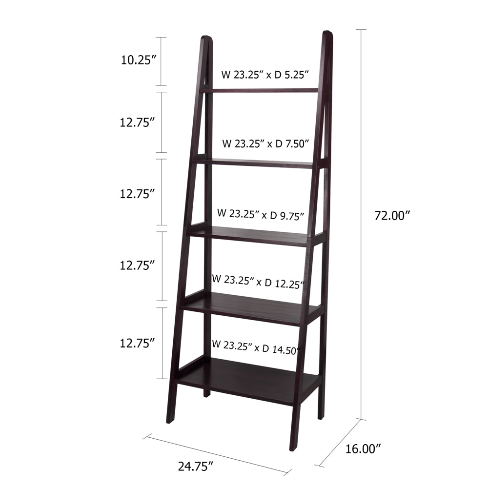 5-Shelf Ladder Bookcase-Espresso - Casual Home