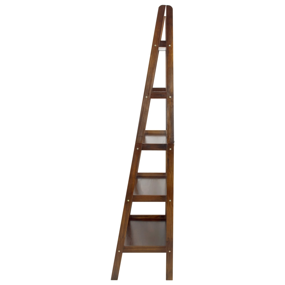 5-Shelf Ladder Bookcase-Warm Brown - Casual Home