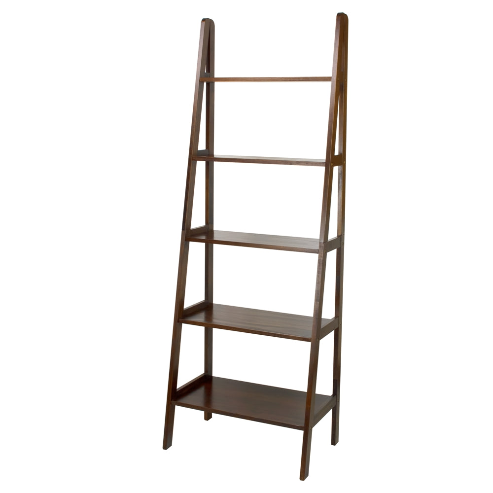 5-Shelf Ladder Bookcase-Warm Brown - Casual Home