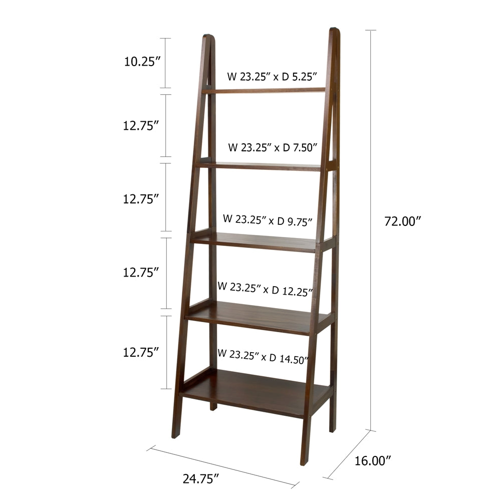 5-Shelf Ladder Bookcase-Warm Brown - Casual Home