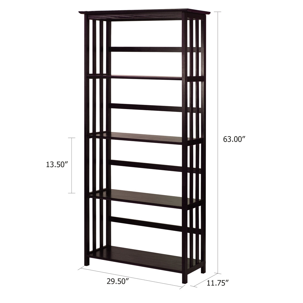 Mission Style 5-Shelf  Bookcase-Espresso - Casual Home