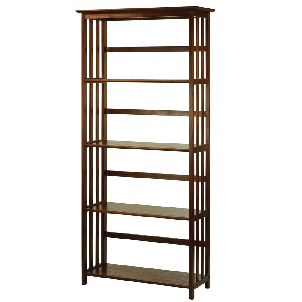 Mission Style 5-Shelf  Bookcase-Walnut - Casual Home
