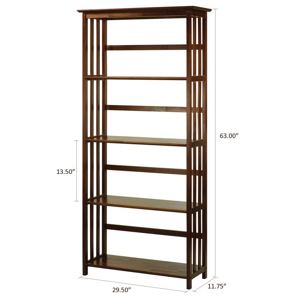 Mission Style 5-Shelf  Bookcase-Walnut - Casual Home