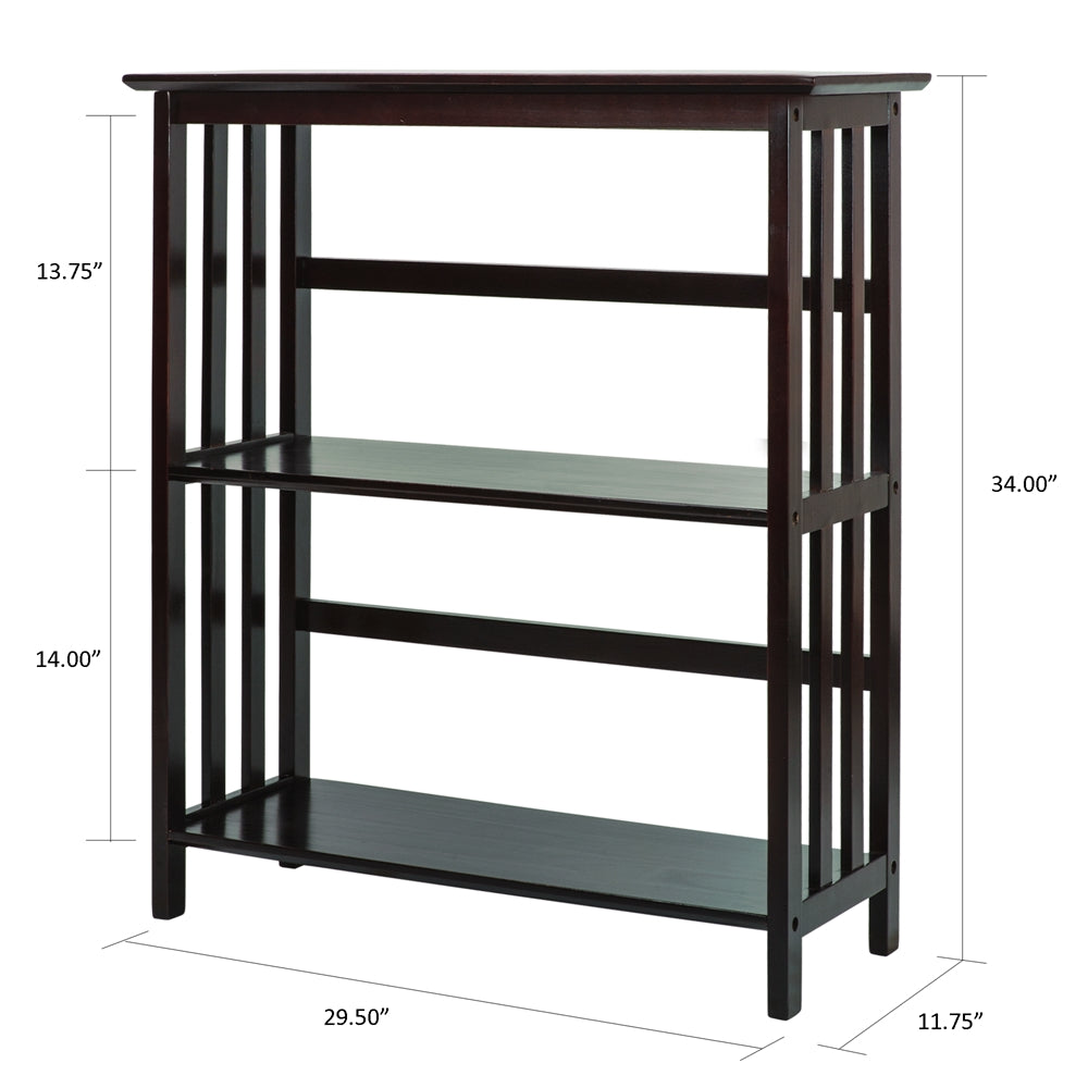 Mission Style 3-Shelf  Bookcase-Espresso - Casual Home