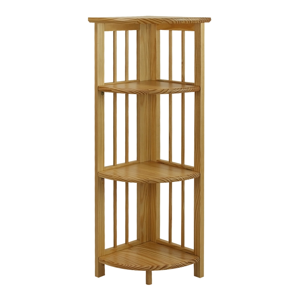4-Shelf Corner Folding Bookcase-Natural - Casual Home