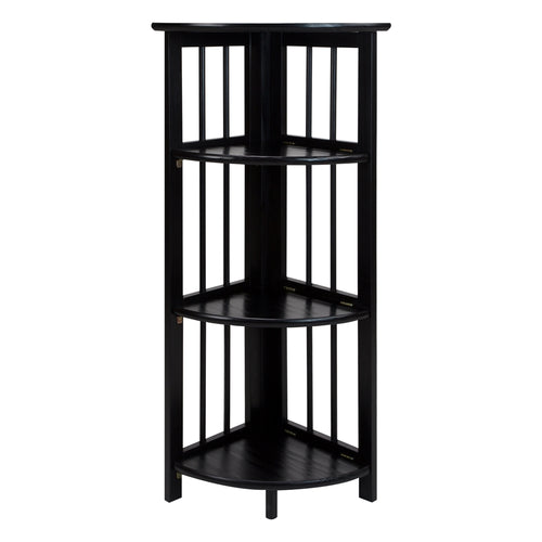 4-Shelf Corner Folding Bookcase-Black - Casual Home