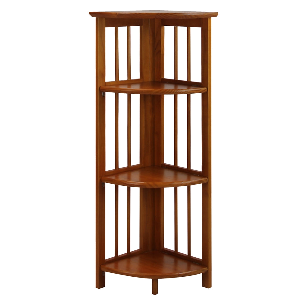 4-Shelf Corner Folding Bookcase-Honey Oak - Casual Home