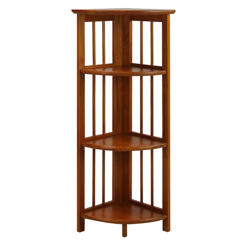 4-Shelf Corner Folding Bookcase-Honey Oak - Casual Home