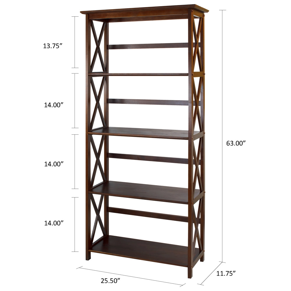 Montego 5-Shelf Bookcase-Walnut - Casual Home