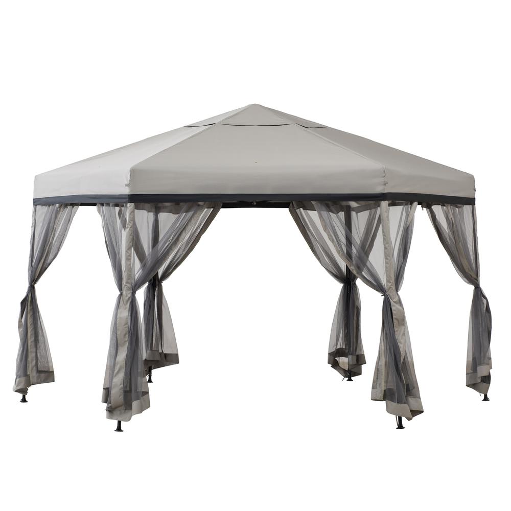 11 ft. x 11 ft. Gray and Black 2-tone Pop Up Portable Hexagon Steel Gazebo - Sunjoy