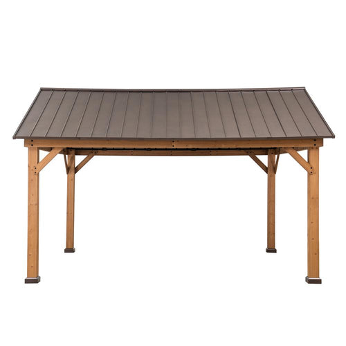 Sunjoy 13 ft. x 15 ft. Cedar Framed Gazebo with Brown Steel Gable Roof Hardtop