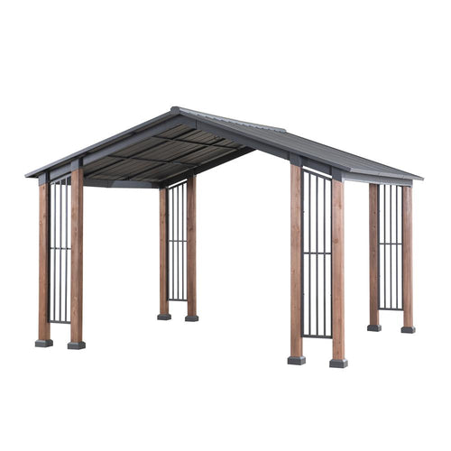 Outdoor Cedar Wood Frame Gazebo with Black Steel Hardtop Roof for Patio - Sunjoy
