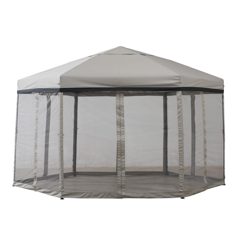 11 ft. x 11 ft. Gray and Black 2-tone Pop Up Portable Hexagon Steel Gazebo - Sunjoy