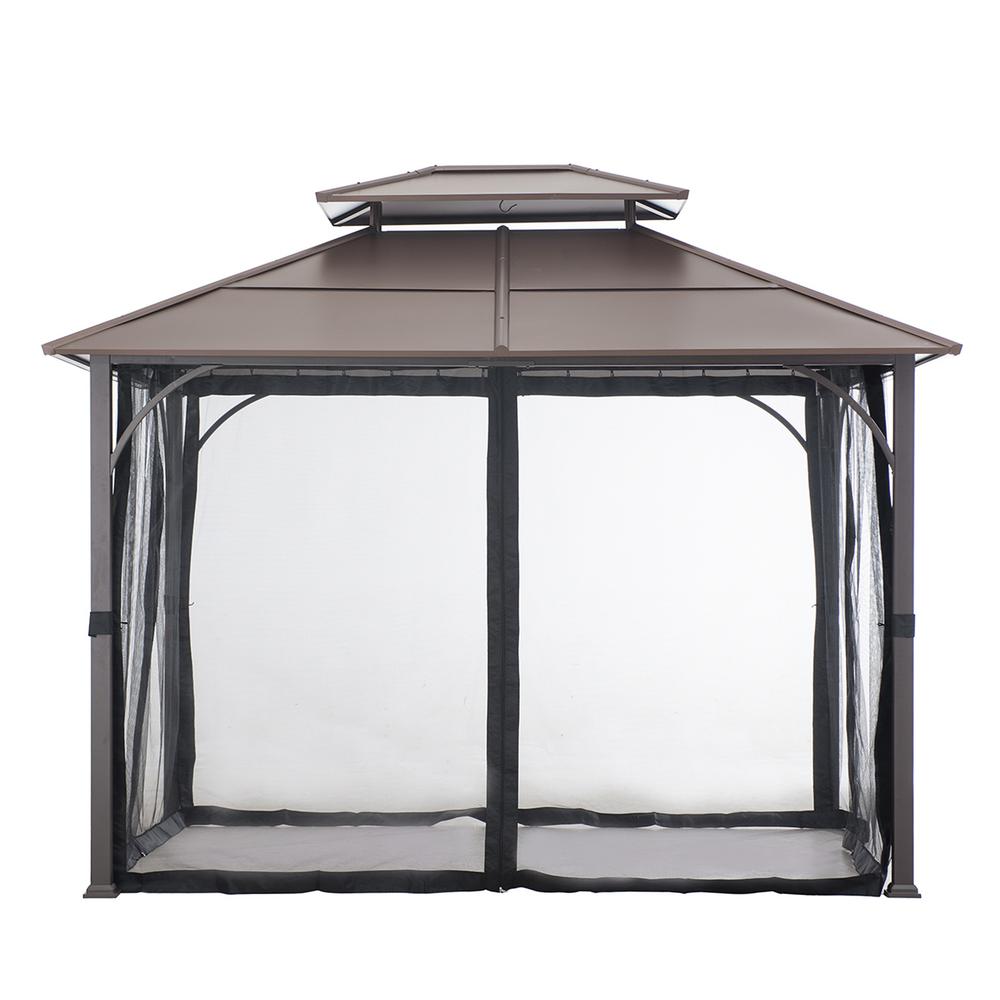 10 ft. x 12 ft. Black and Brown Steel Gazebo with 2-tier Hip Roof Hardtop - Sunjoy