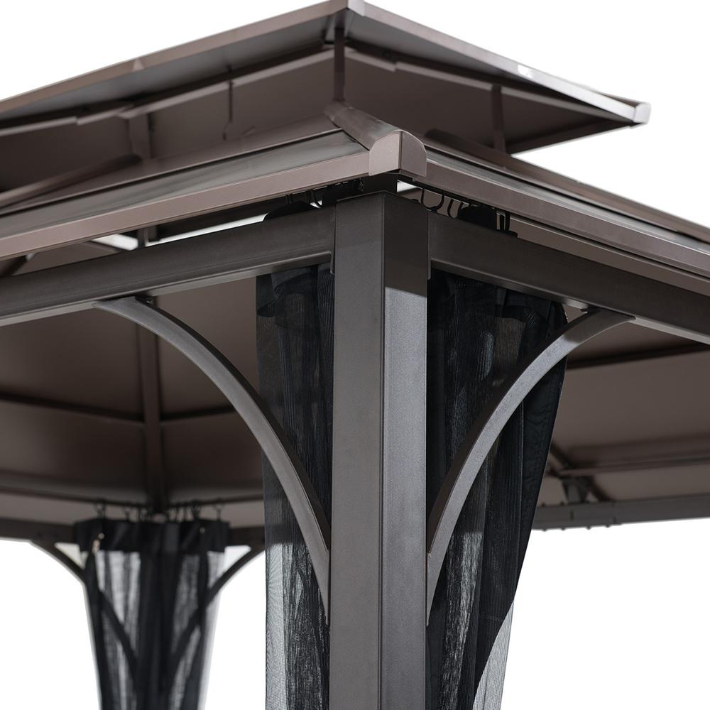 10 ft. x 12 ft. Black and Brown Steel Gazebo with 2-tier Hip Roof Hardtop - Sunjoy
