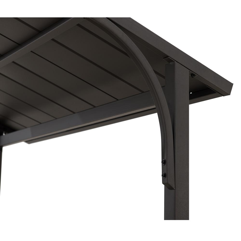 8x5 ftBrown Steel Frame 2-Tier BBQ Grill Gazebo with Ceiling Hook and Shelves - Sunjoy