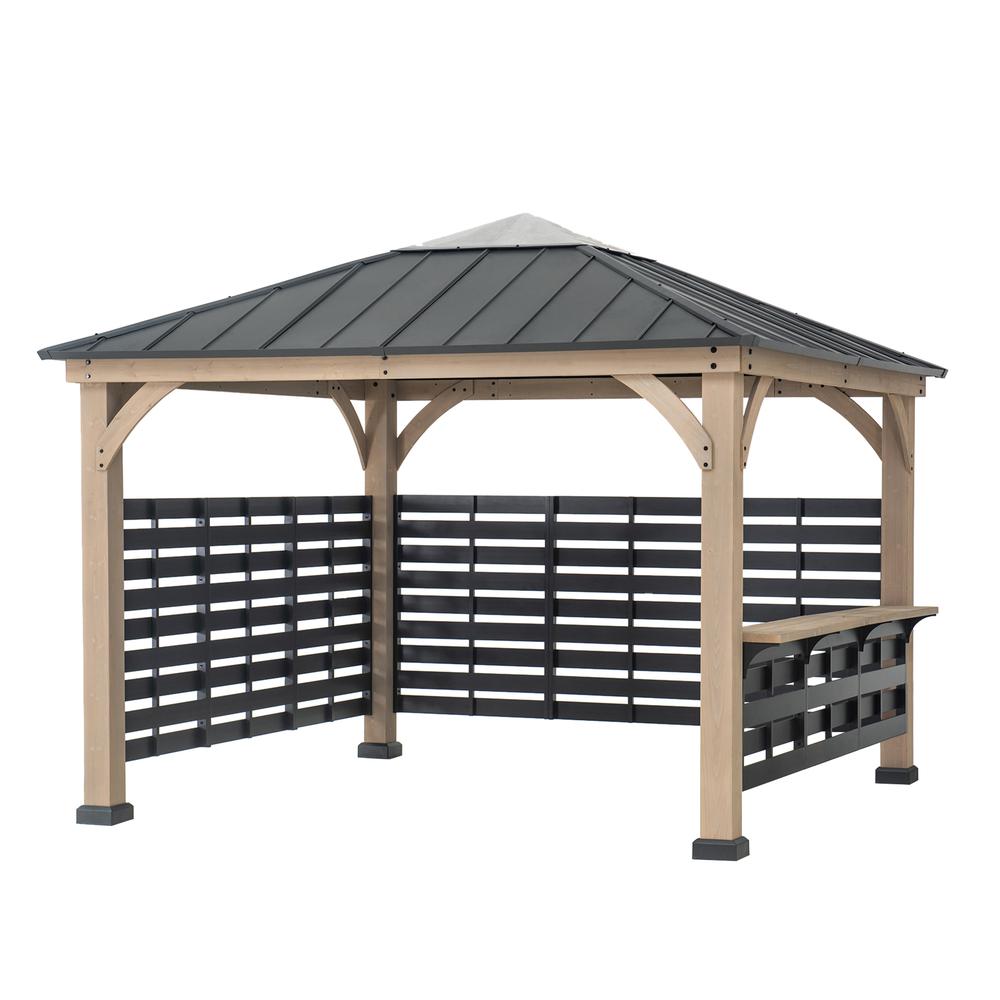 Cameron Cedar Wood Framed Hot Tub Gazebo with Steel and Polycarbonate Hardtop - Sunjoy