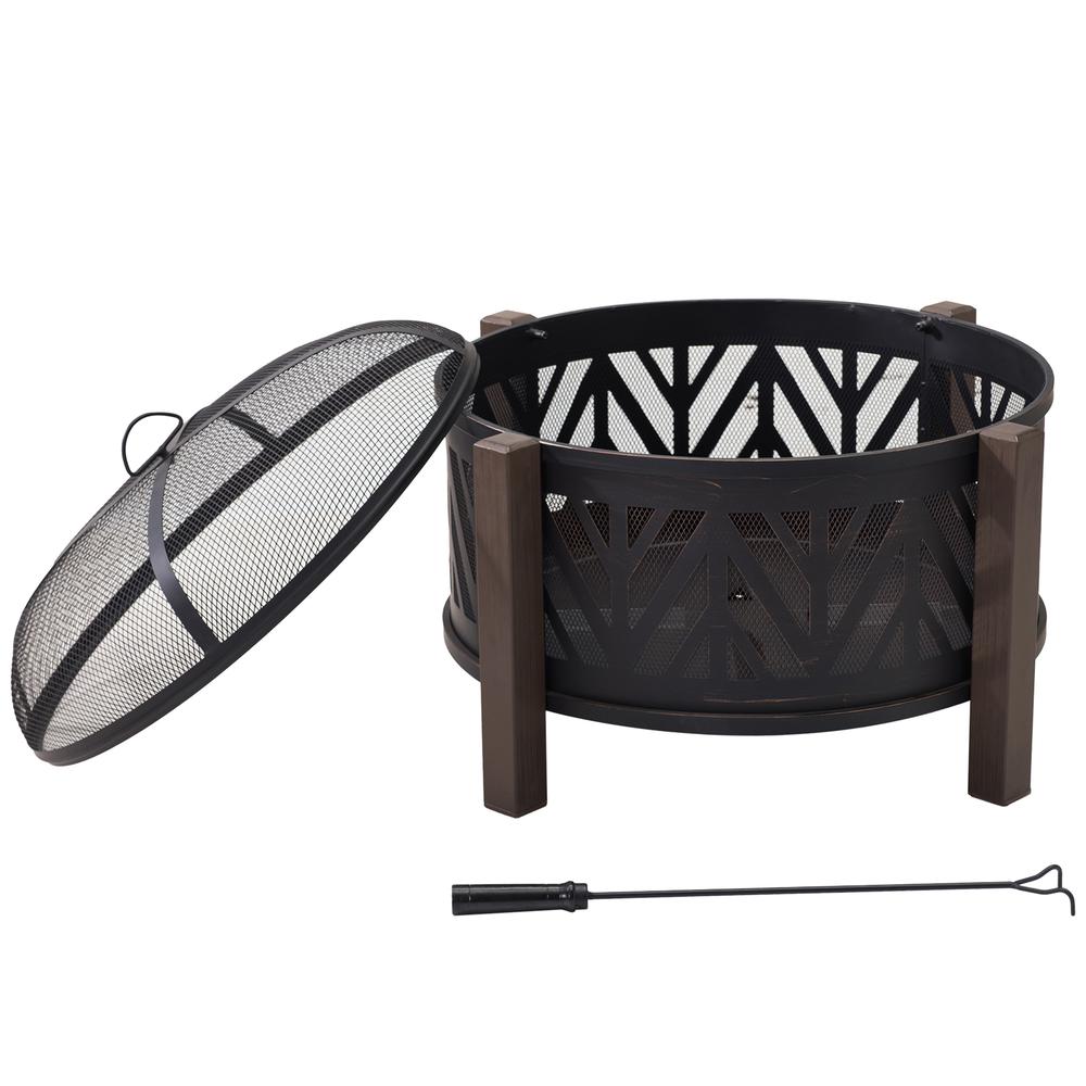 Fire Pit for Outside, Outdoor Steel Wood Burning Fire Pits with Screen - Sunjoy