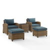 Bradenton 5Pc Wicker Outdoor Chair Set - Side Table, 2 Arm Chairs & 2 Ottomans - Crosley Furniture