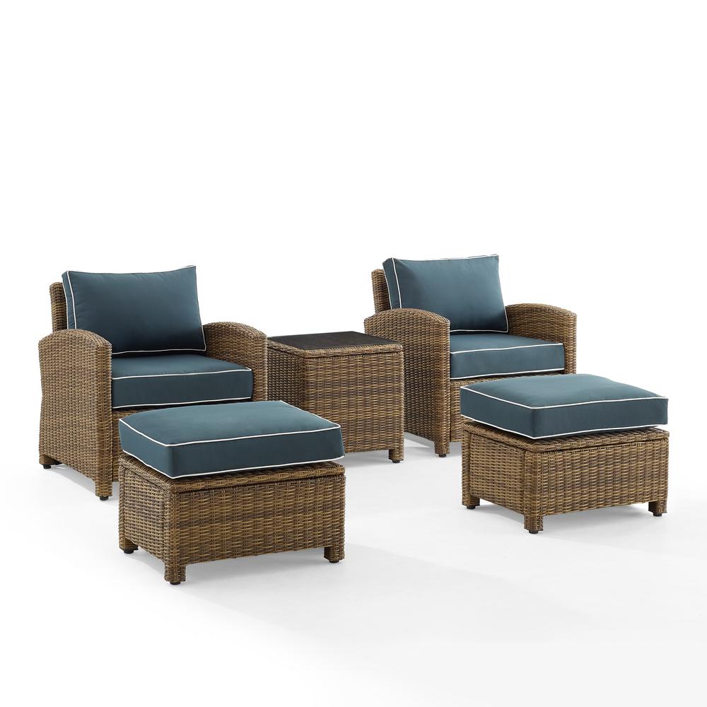 Bradenton 5Pc Wicker Outdoor Chair Set - Side Table, 2 Arm Chairs & 2 Ottomans - Crosley Furniture